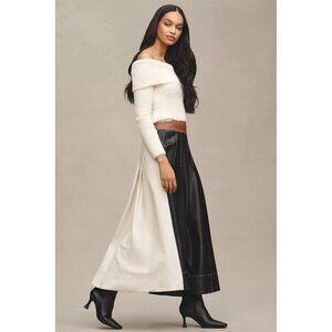 NWT Size 6 - Anthro  Faux Leather Colorblock Pleated Maxi Skirt (NWT US$ 158)